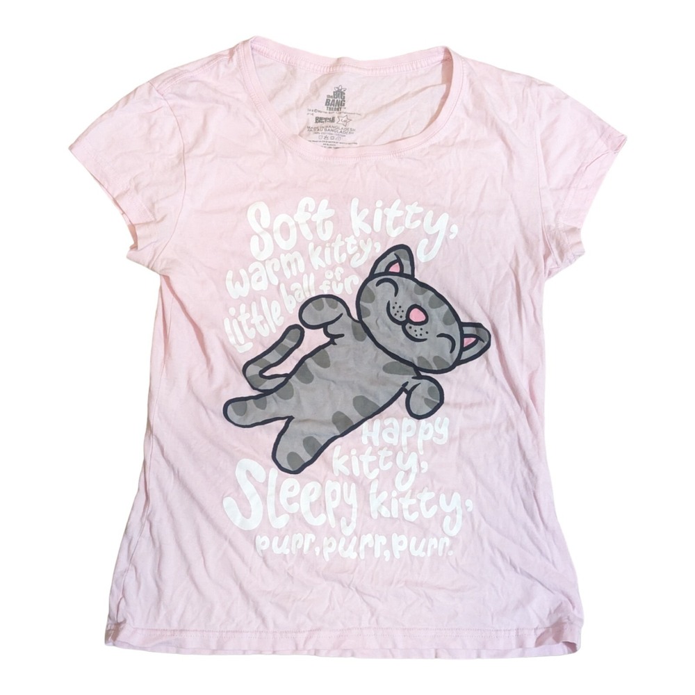 The Big Bang Theory Shirt Womens Large Pink Short Sleeve Sleepy Kitty T Shirt